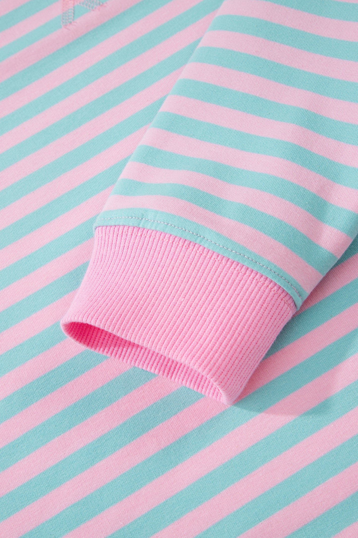 Pink Stripe Color Block Detail Long Sleeve Pullover & Elastic Waist Shorts Set