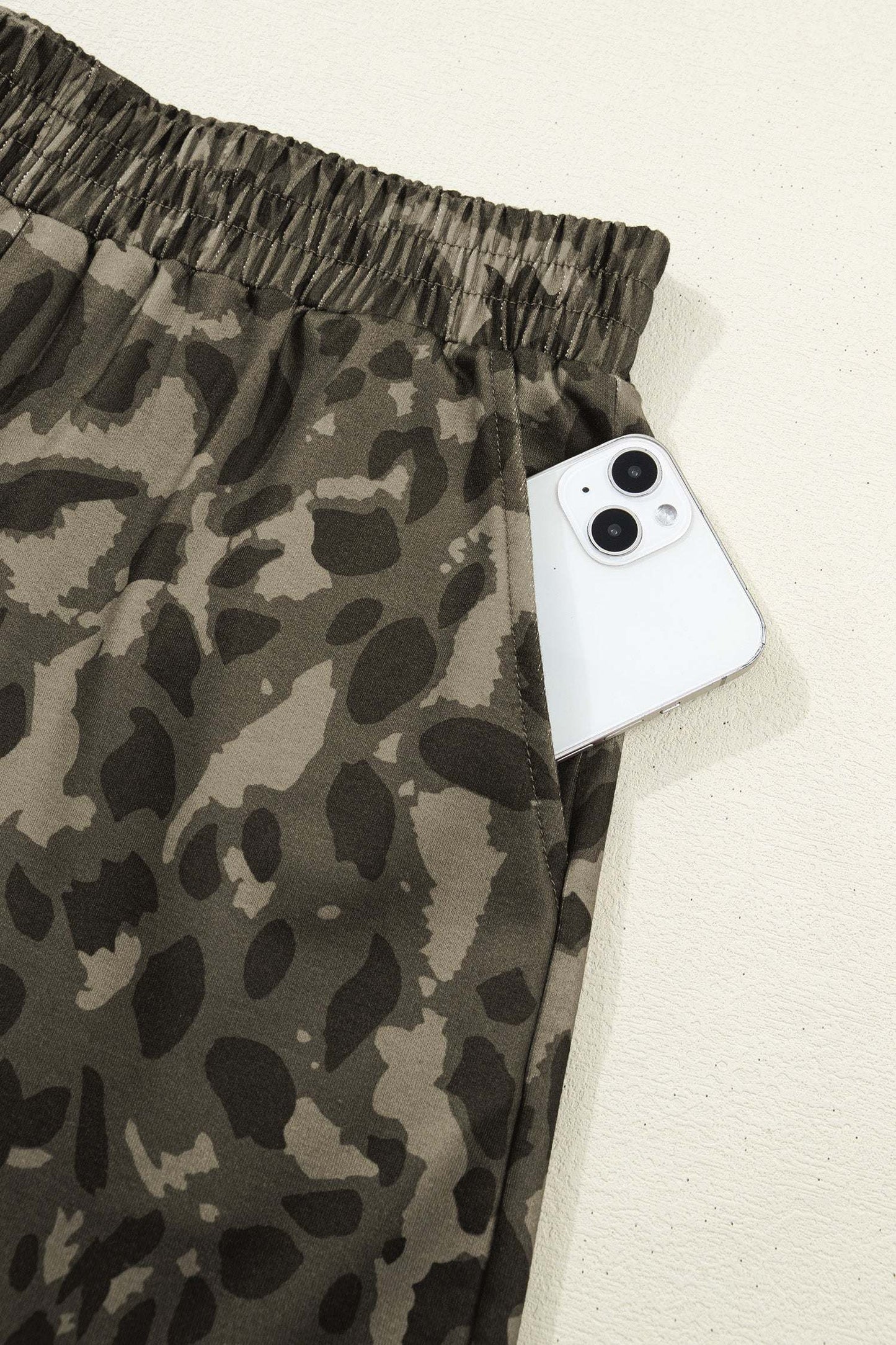 Olive Leopard Print Crew Neck Short Set