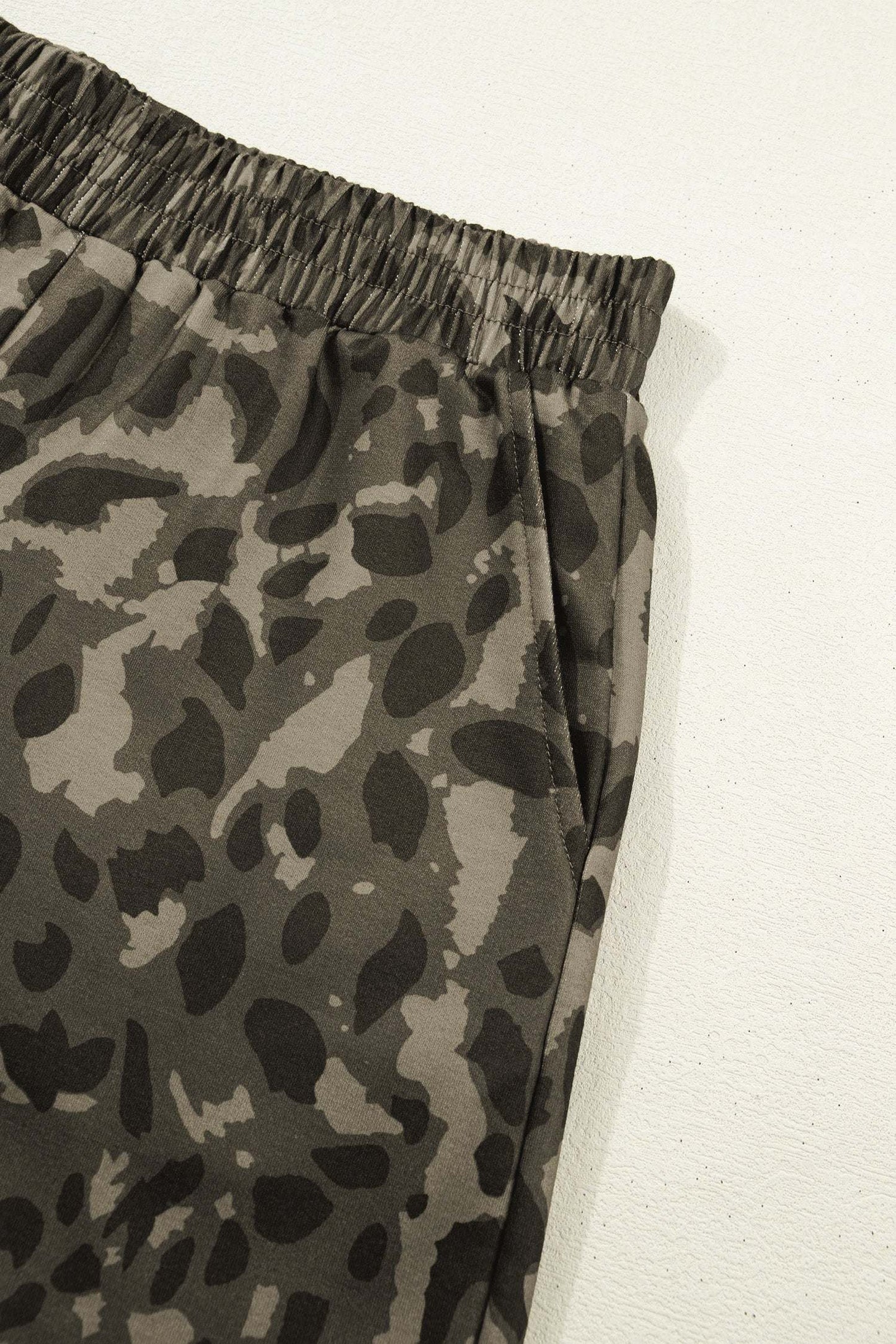 Olive Leopard Print Crew Neck Short Set