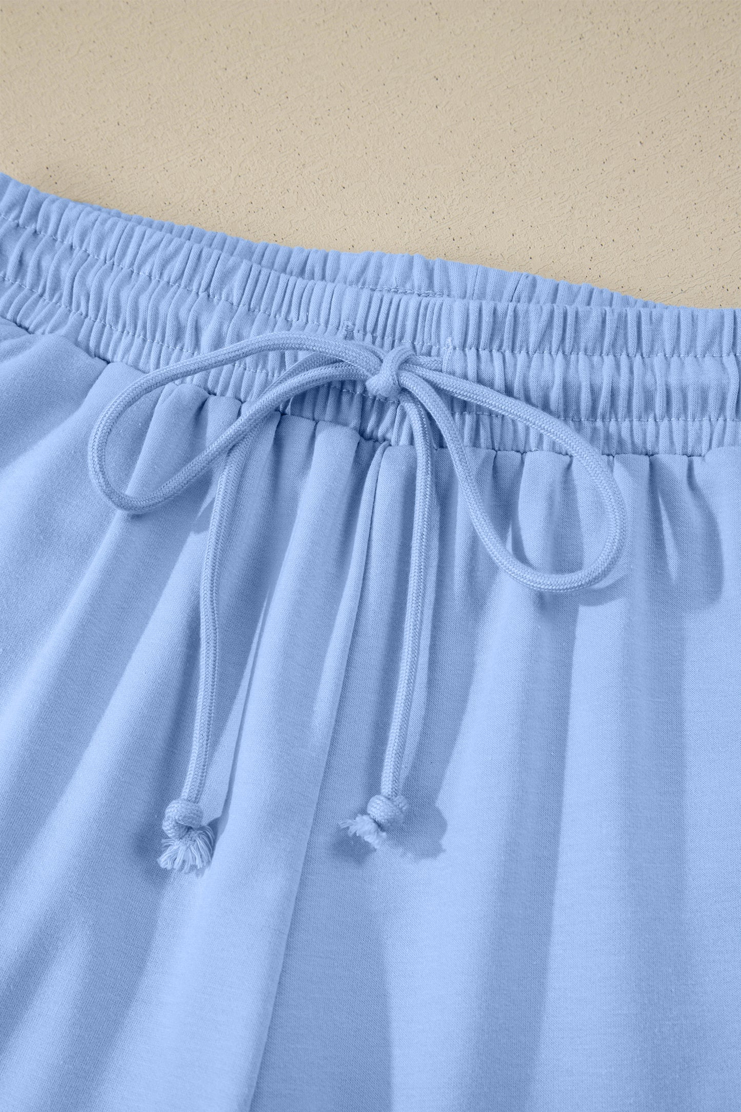 Sky Blue Collared V-Neck Tee & Drawstring Shorts 2-Piece Outfit