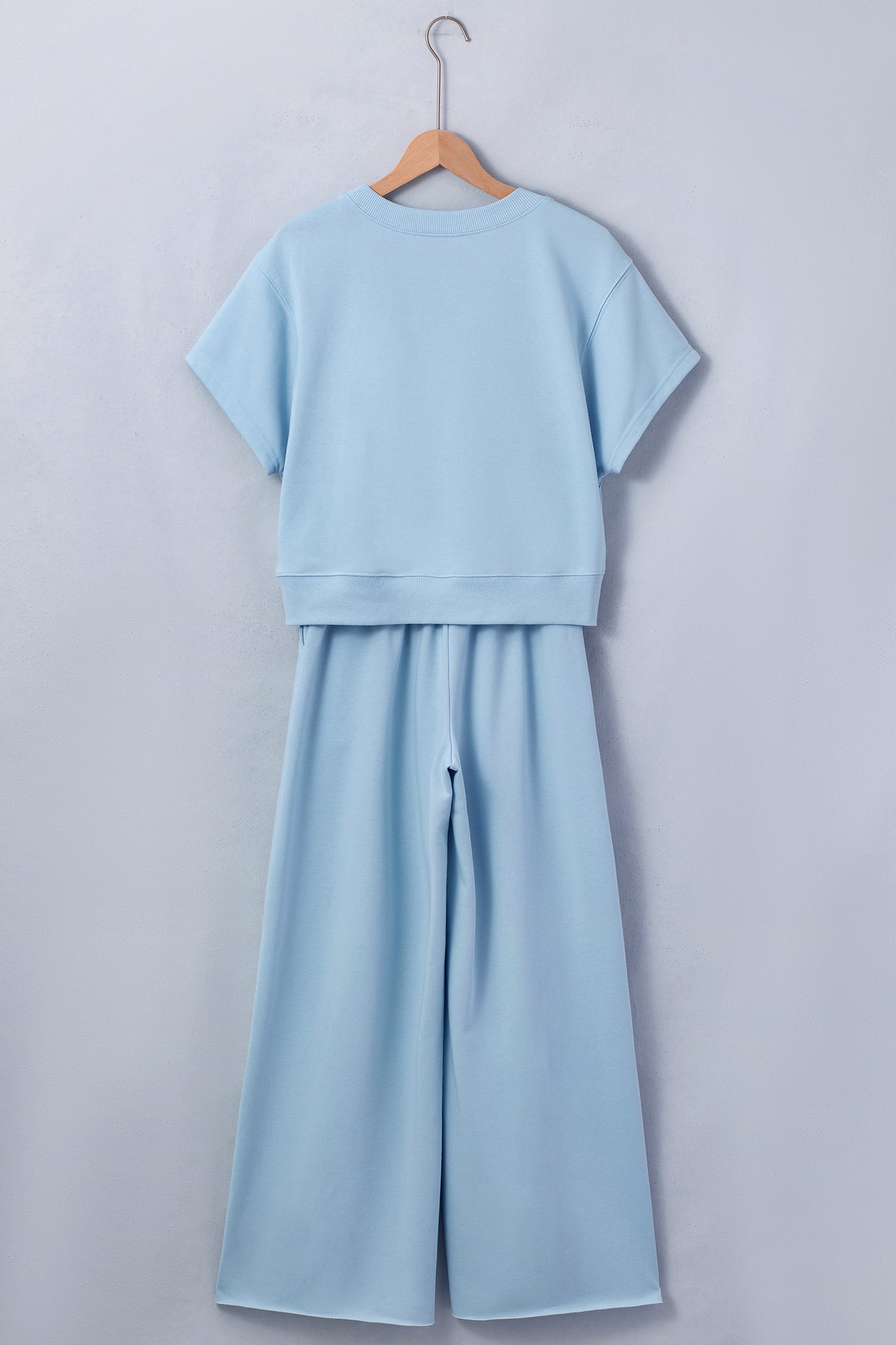 Mist Blue Loose Tee & Drawstring Wide Leg Pants Set