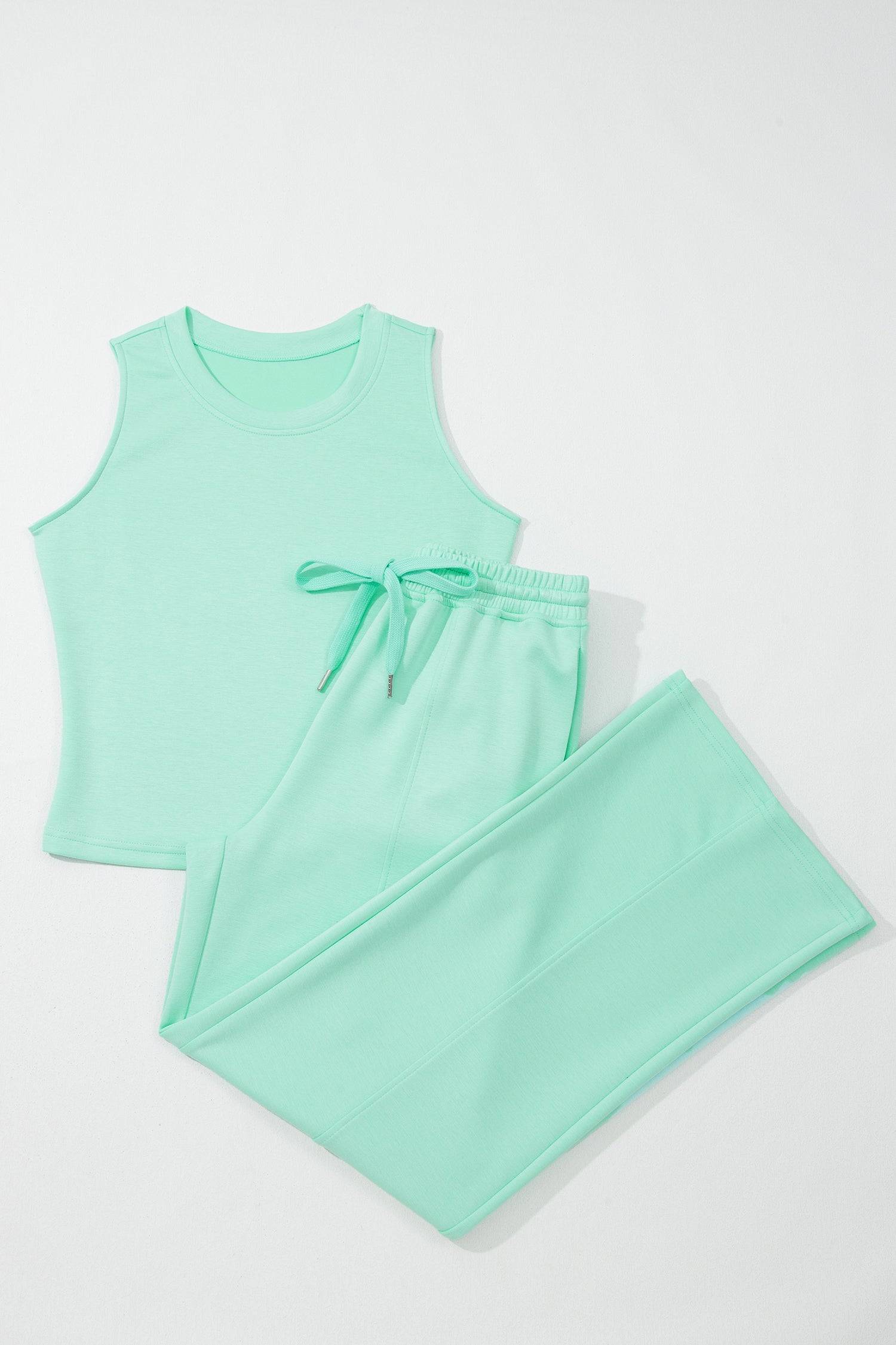 Moonlight jade two piece set - flat lay back showing elastic waistband and pants back detail