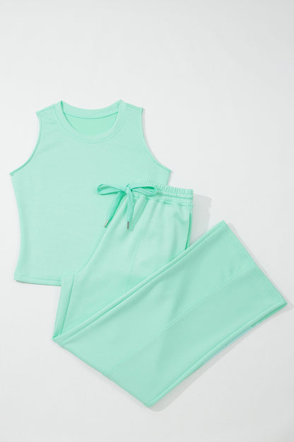 Moonlight jade two piece set - flat lay back showing elastic waistband and pants back detail