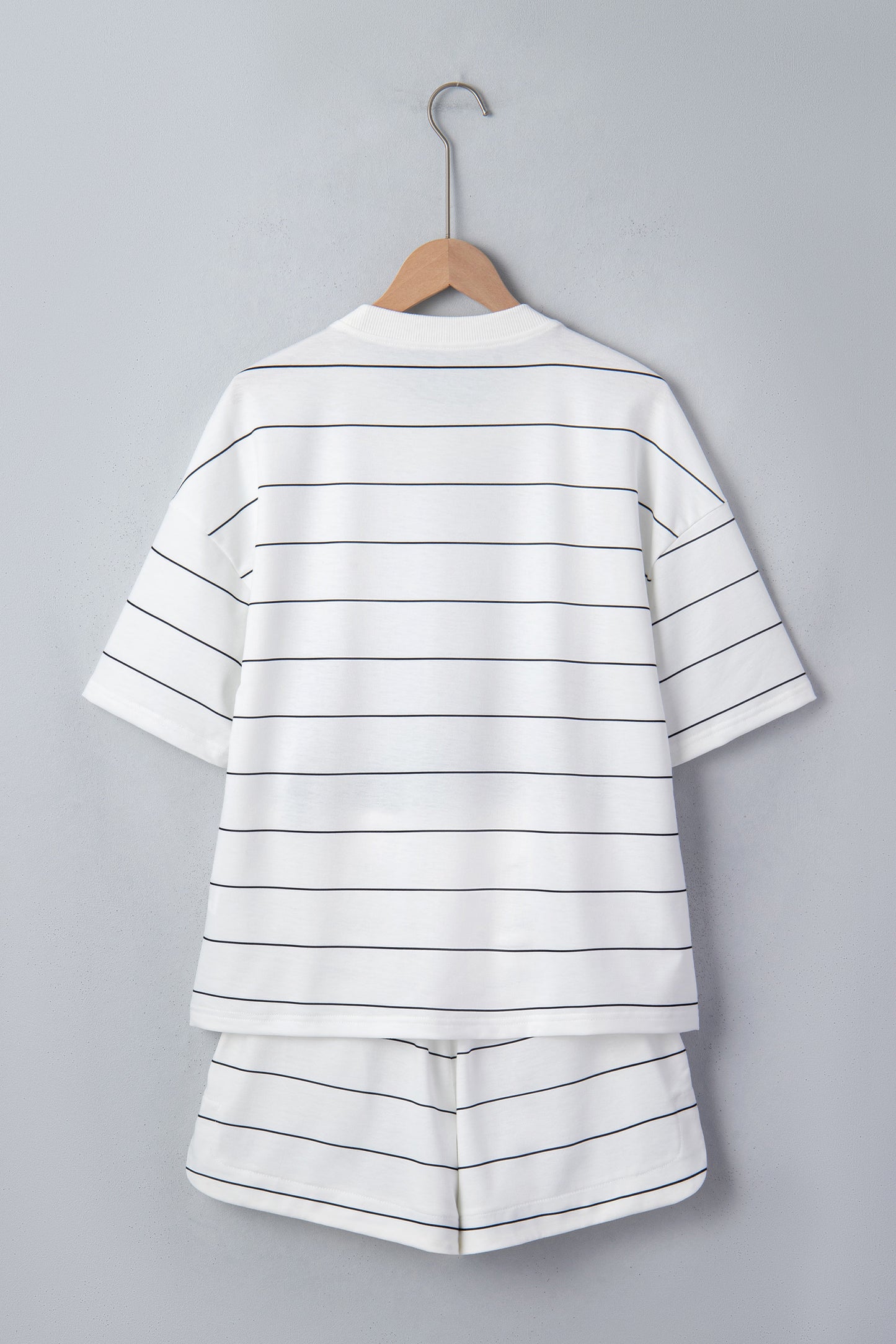White Stripe Half Sleeve Tee & Drawstring Shorts Set
