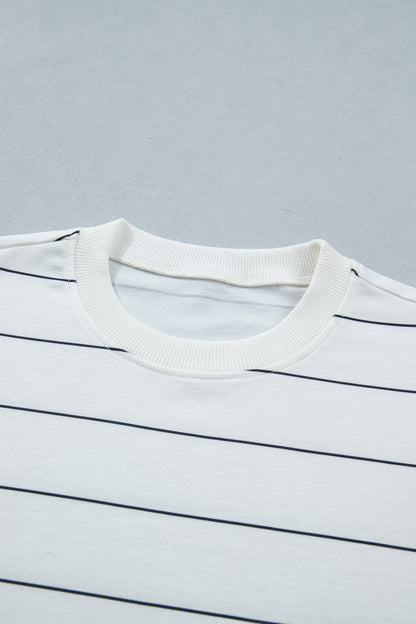 White Stripe Half Sleeve Tee & Drawstring Shorts Set