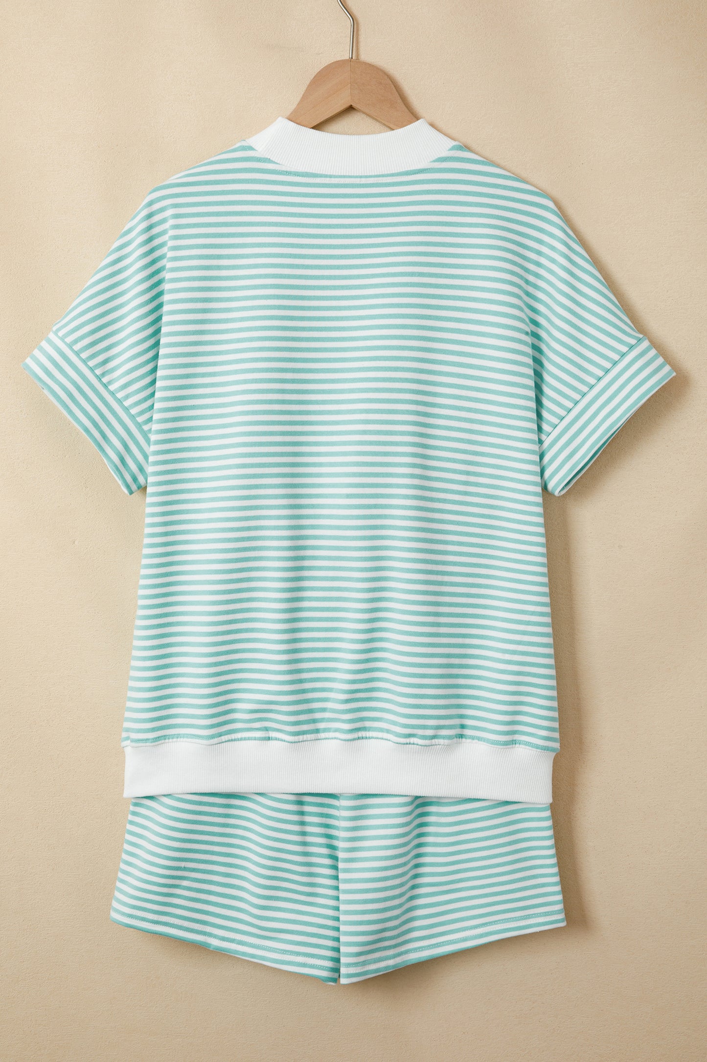 Mint Stripe Contrast Mock Neck Tee & Shorts Set