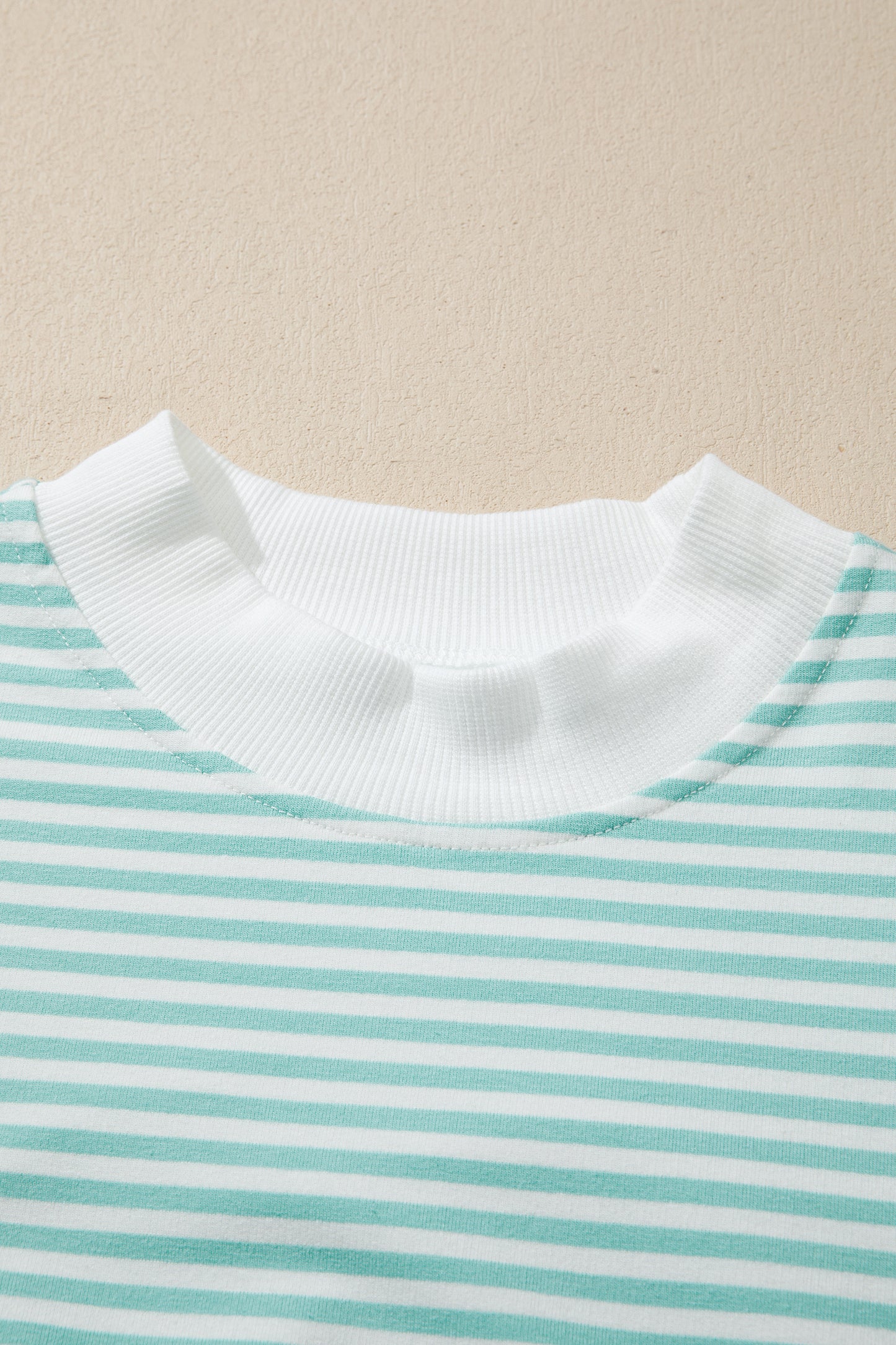Mint Stripe Contrast Mock Neck Tee & Shorts Set