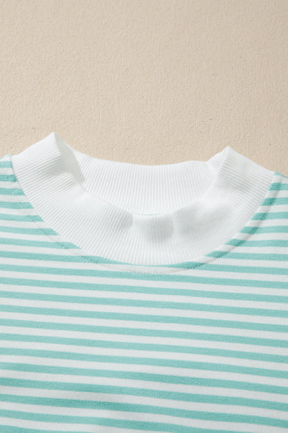 Mint Stripe Contrast Mock Neck Tee & Shorts Set
