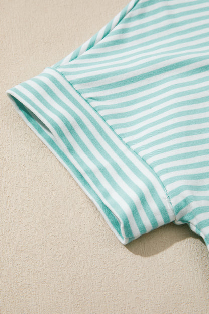Mint Stripe Contrast Mock Neck Tee & Shorts Set