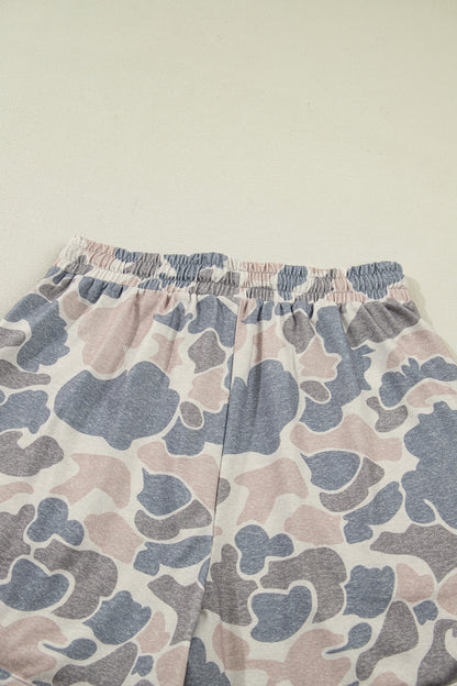 Camo Loose Tee & Drawstring Shorts Set