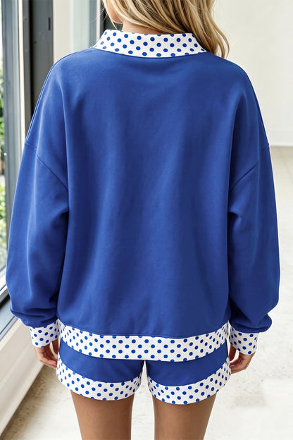 Royal Blue Polka Dot Trim Shorts Set