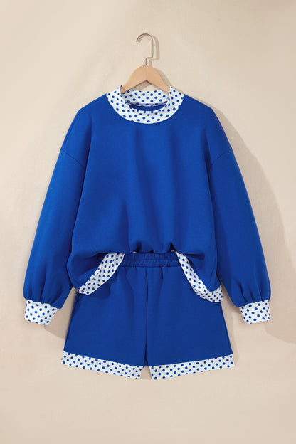 Royal Blue Polka Dot Trim Shorts Set