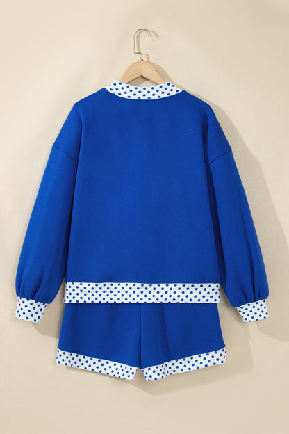 Royal Blue Polka Dot Trim Shorts Set