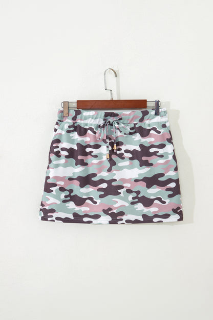Green camouflage mini skort detail view