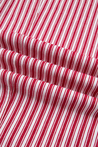 Red stripe cotton pants styled with sneakers