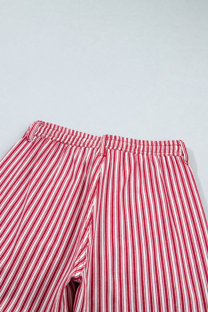 Side view of relaxed red stripe pants