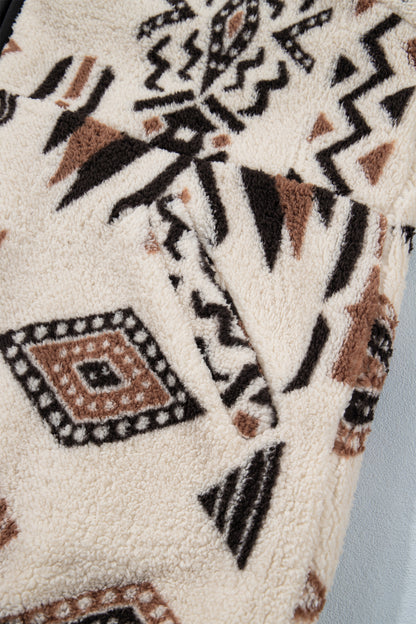 Back view of geometric fleece jacket