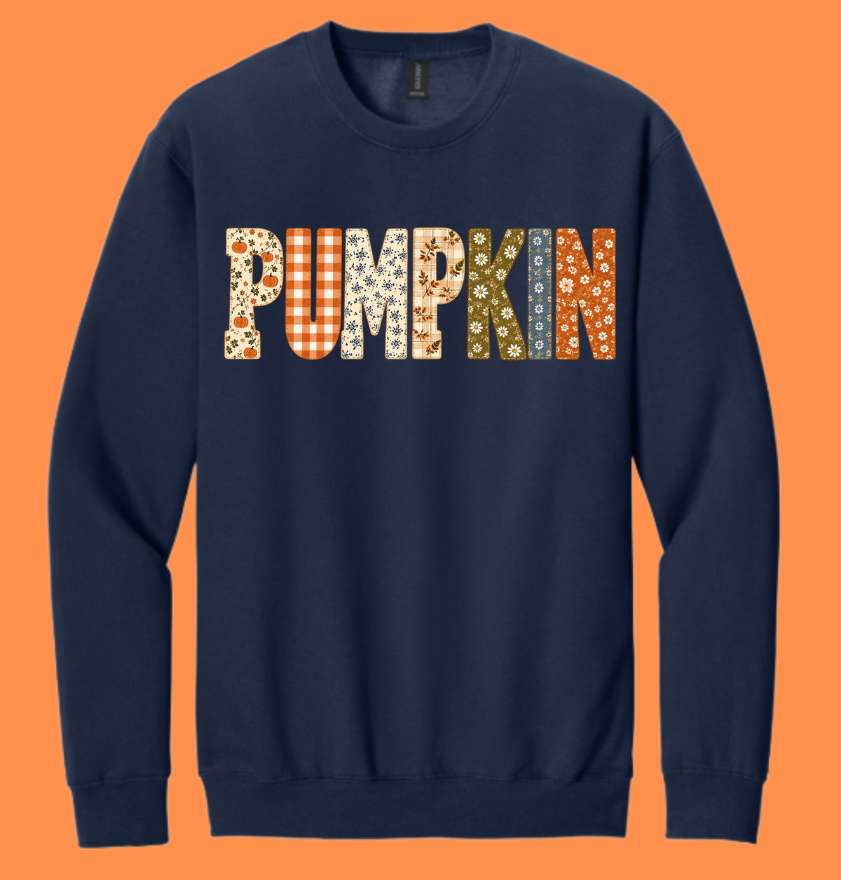 Patchwork Pumpkin Graphic Sweatshirt – Navy