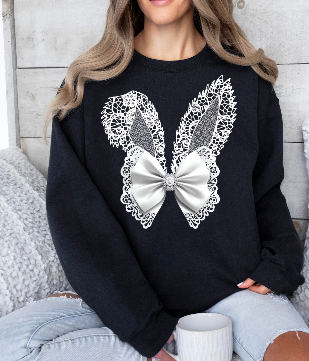 White Lace Bunny Ears With Bow