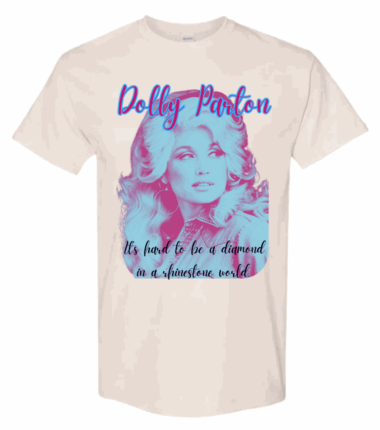 Dolly Parton graphic tee with big hair design, styled for country-boho look