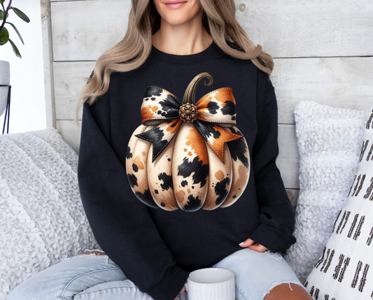 Cow Print Pumpkin With Bow