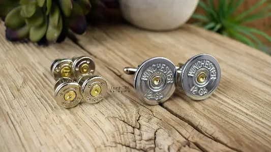 Bullet Tuxedo Studs and Shotgun Cufflinks Set NICKEL, 12 or 20 Gauge