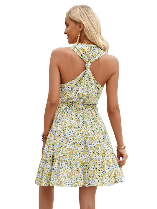 Floral Print Criss Cross Front Dress