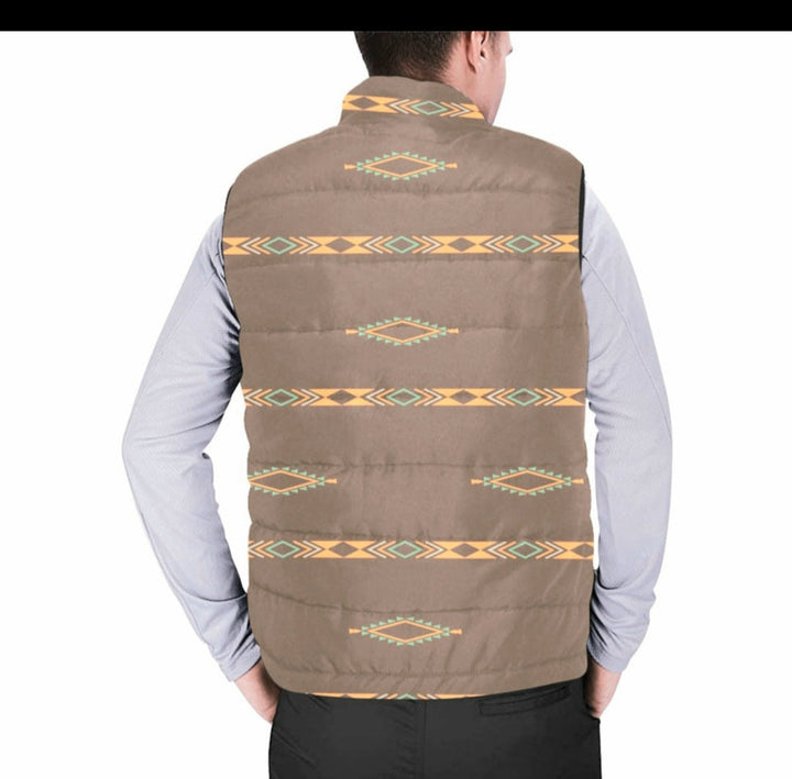 Light Brown Aztec Men's Puffy Vest