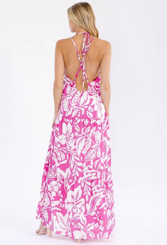 Strappy Open Back Floral Maxi Dress