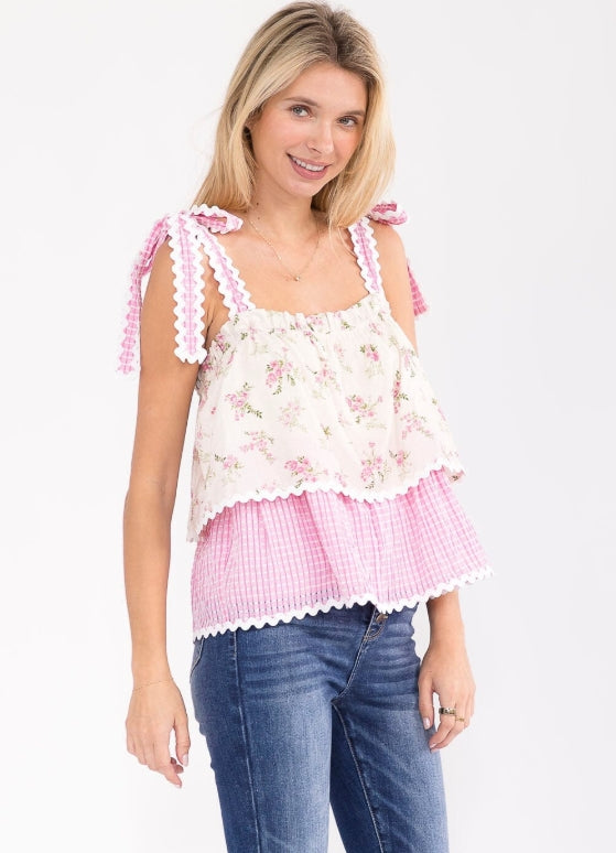 Tiered Pink Floral Tank Top