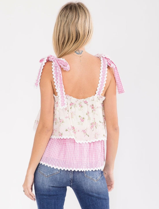 Tiered Pink Floral Tank Top