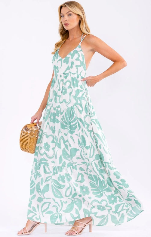 Strappy Open Back Floral Maxi Dress