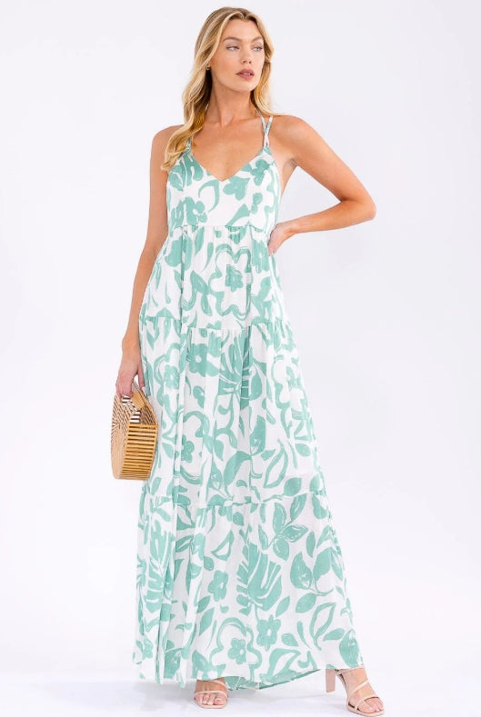 Strappy Open Back Floral Maxi Dress