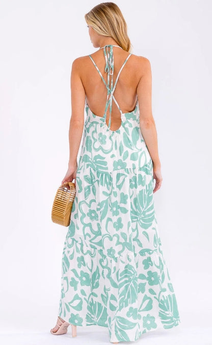 Strappy Open Back Floral Maxi Dress