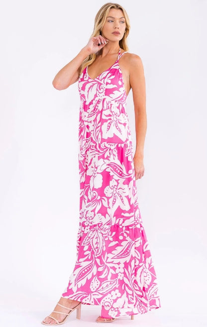 Strappy Open Back Floral Maxi Dress