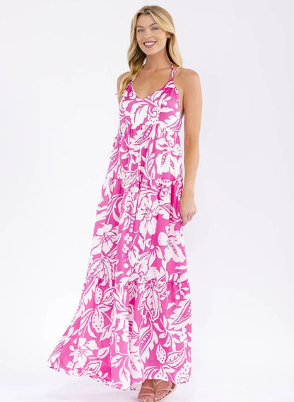 Strappy Open Back Floral Maxi Dress