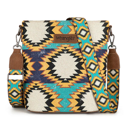 Wrangler Aztec Distressed Print Dual Sided Print Crossbody - Green