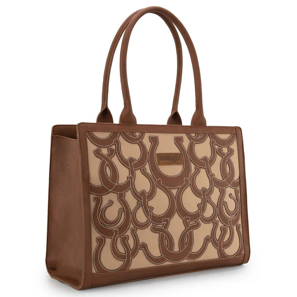 Wrangler Horseshoe Cutout Carry-All Large Tote Bag - Brown