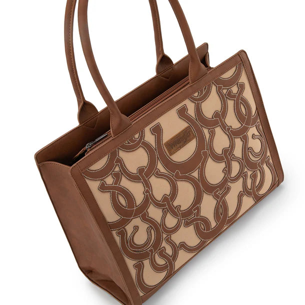 Wrangler Horseshoe Cutout Carry-All Large Tote Bag - Brown