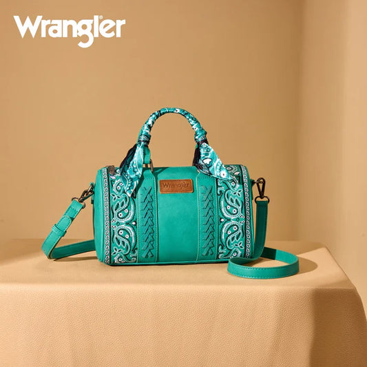 Wrangler Braided Paisley Bandana Boston Bag - Turquoise