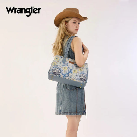 Wrangler Floral Print Braided Satchel Bag - Jean