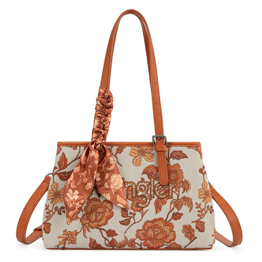 Wrangler Floral Printed Braided Scarf Crossbody Bag - Dark Brown