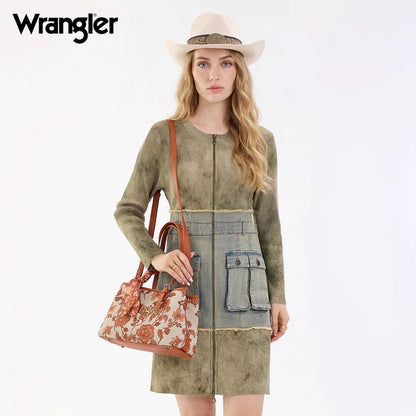Wrangler Floral Printed Braided Scarf Crossbody Bag - Dark Brown