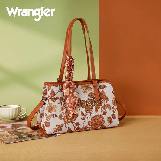 Wrangler Floral Printed Braided Scarf Crossbody Bag - Dark Brown