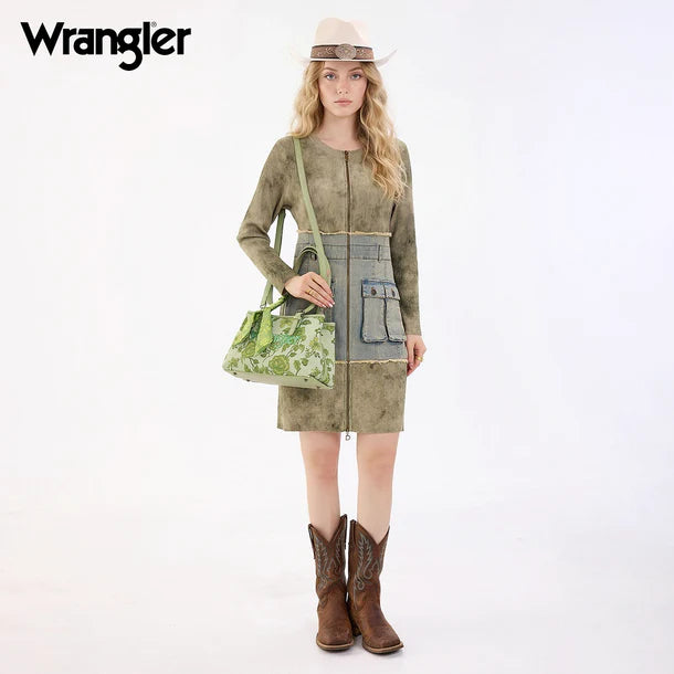 Wrangler Floral Printed Braided Scarf Crossbody Bag - Green