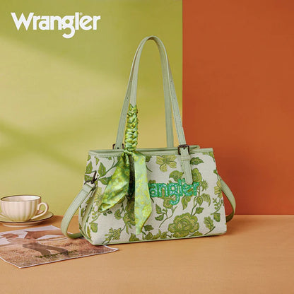 Wrangler Floral Printed Braided Scarf Crossbody Bag - Green