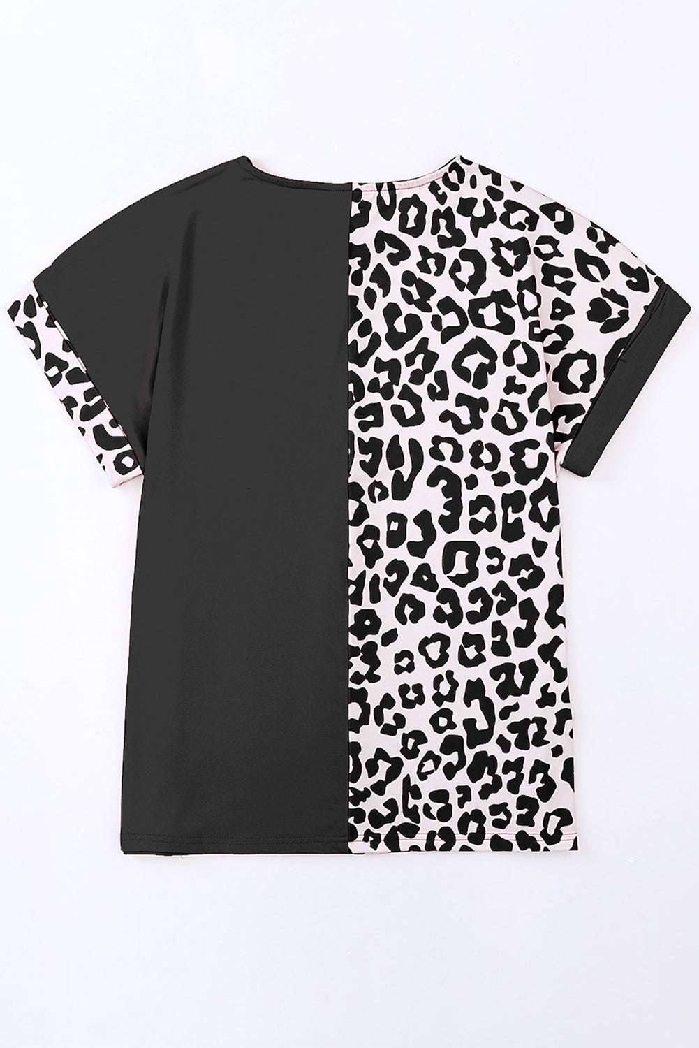 Black Half Leopard Patchwork Plus Size T Shirt