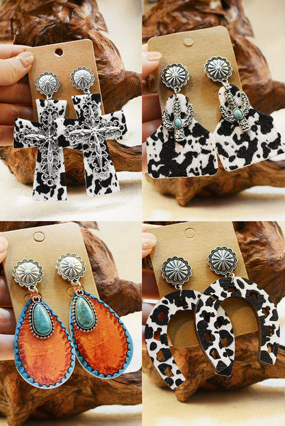 Silvery Spots Faith Cross Vintage Dangle Earrings