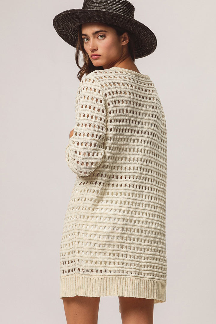 Apricot Solid Color Open Knit Cut Out Cardigan
