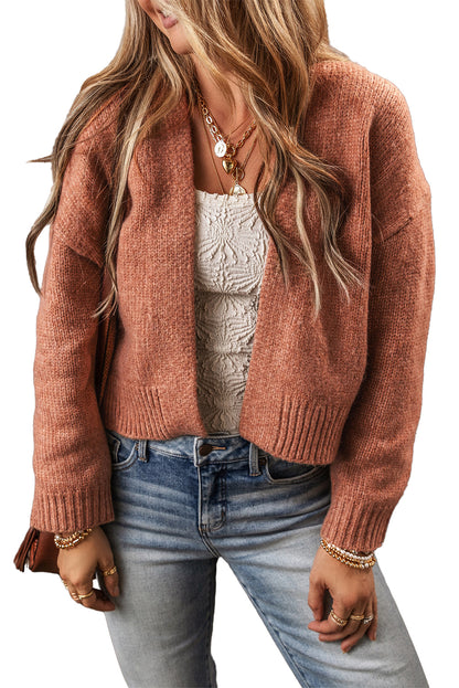 Light French Beige Drop Sleeve Open Front Cropped Cardigan